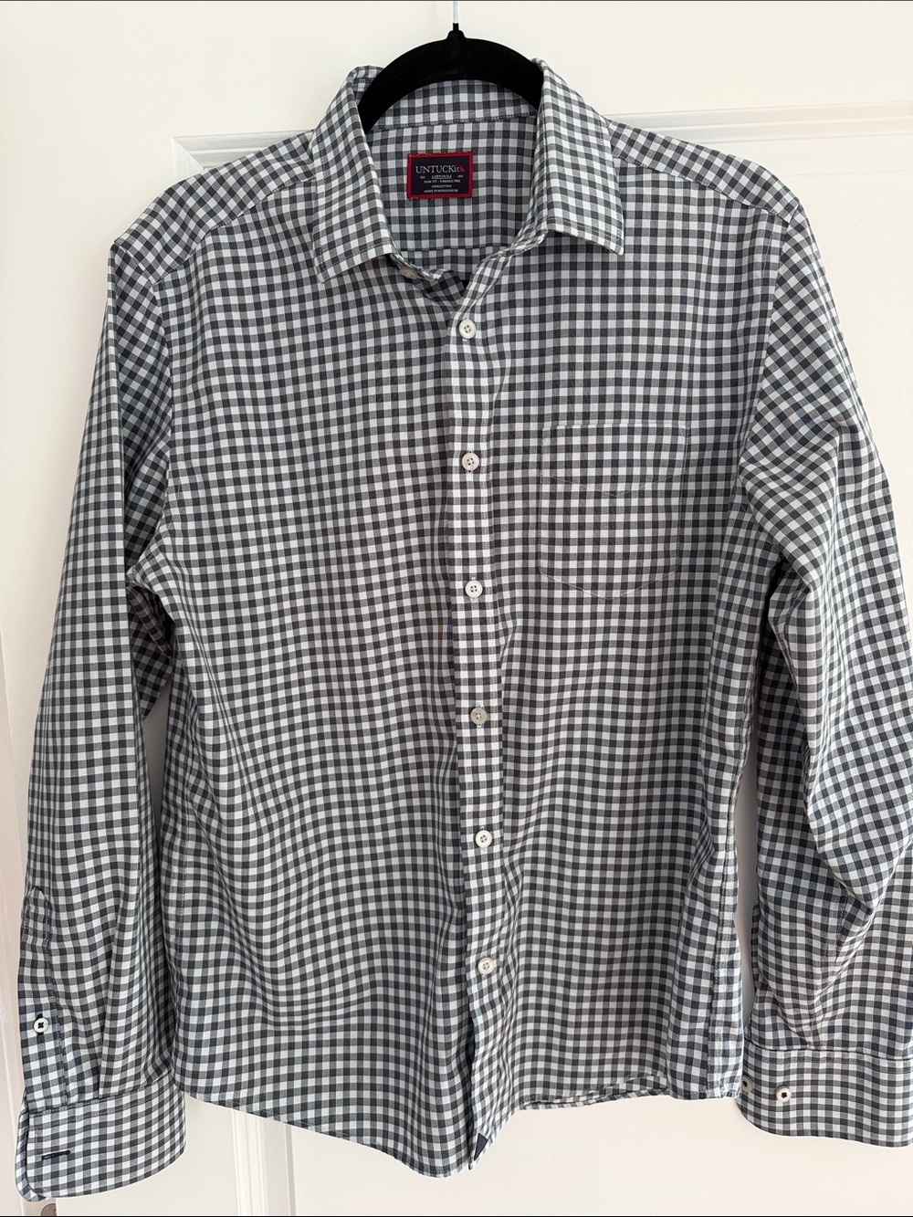 UNTUCKit McLaren WF Slim Fit Men’s Navy and White Gingham Button-Down Size M